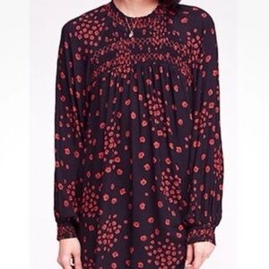 Free people top flowers tunic size M, black/red long sleeve smocking